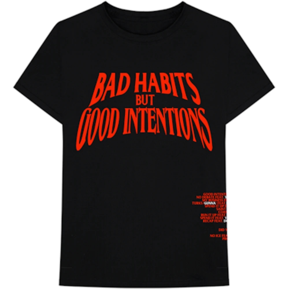 NAV Black T-Shirt with Red Graphic Bad Habits But Good Intentions X-large